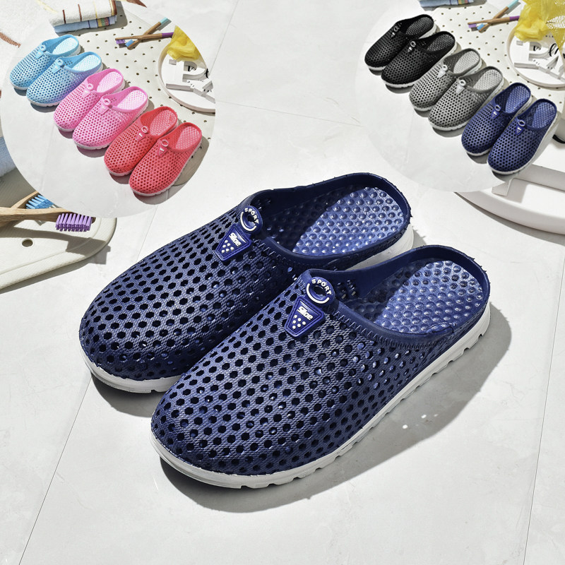  Semi-slipper Elderly slippers Anti-slip Baotou Middle aged plastic Integrative Damp Man Full Bag Individuality Waterproof Mesh Summer-Taobao