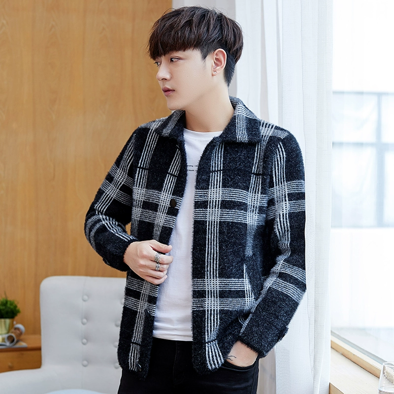 Áo len mùa thu và mùa đông nam áo khoác cá ngựa tóc ấm áp xu hướng áo len sọc mới quần áo nam cardigan - Cardigan