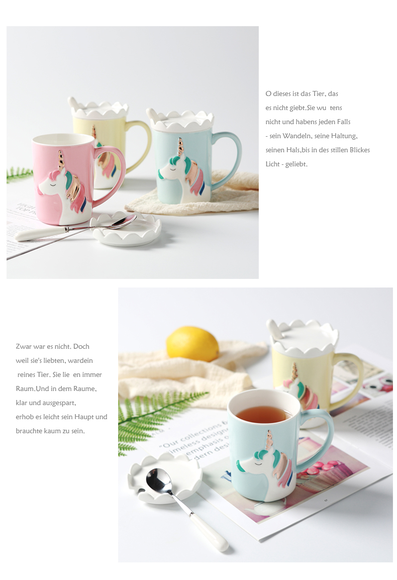 The Ins Nordic style, creative and lovely dream unicorn mugs high - capacity ceramic cup with lid to spoon