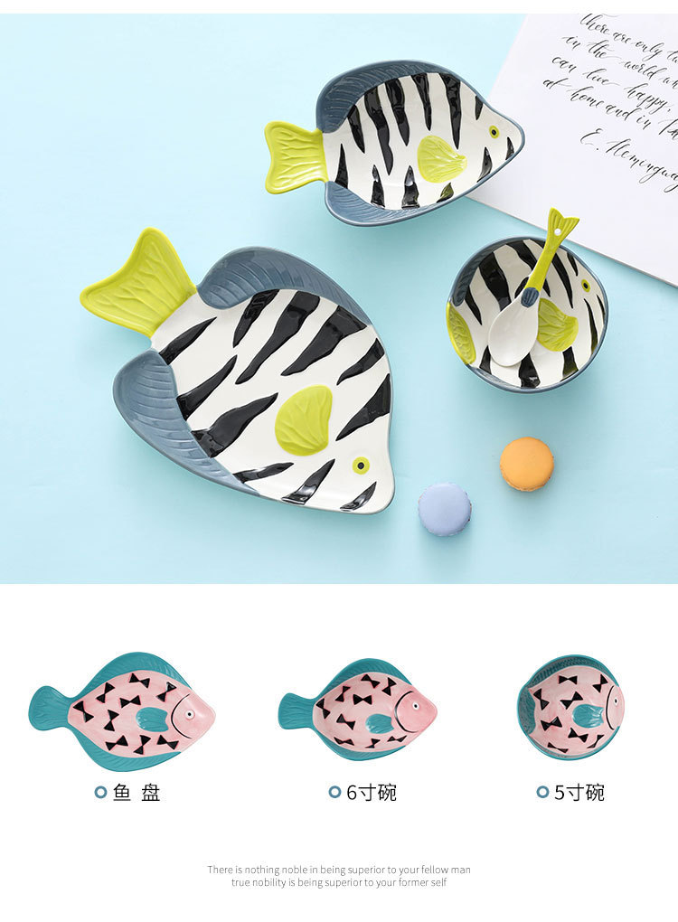 Love graces Marine series of interesting fish hand - drawn cartoon household individuality ceramics tableware cent eat dishes