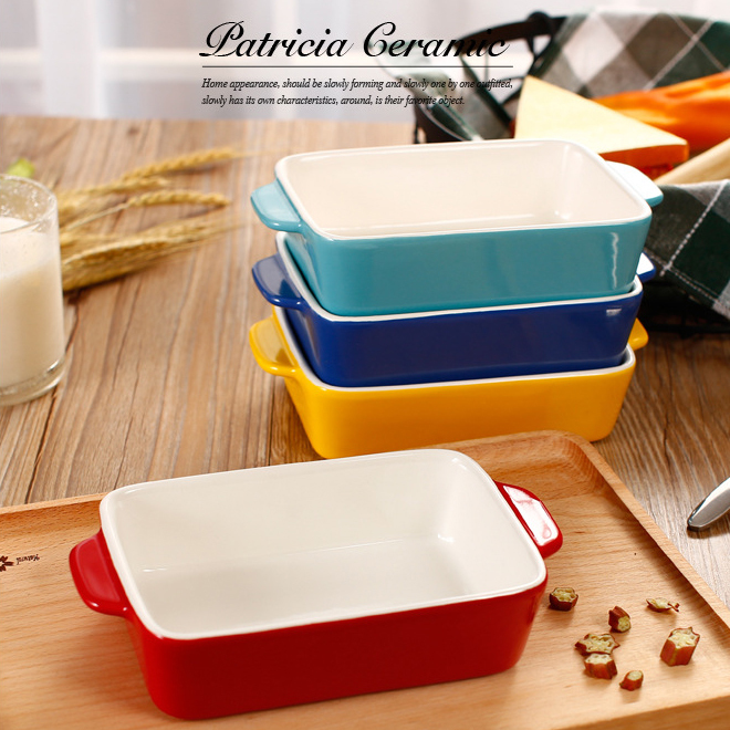 Love Beauty Whirlpool Home Multicoloured Ceramic Baking Pan Rectangular Cheese Baking Rice Pan Western Dining Tray Microwave Oven Apply