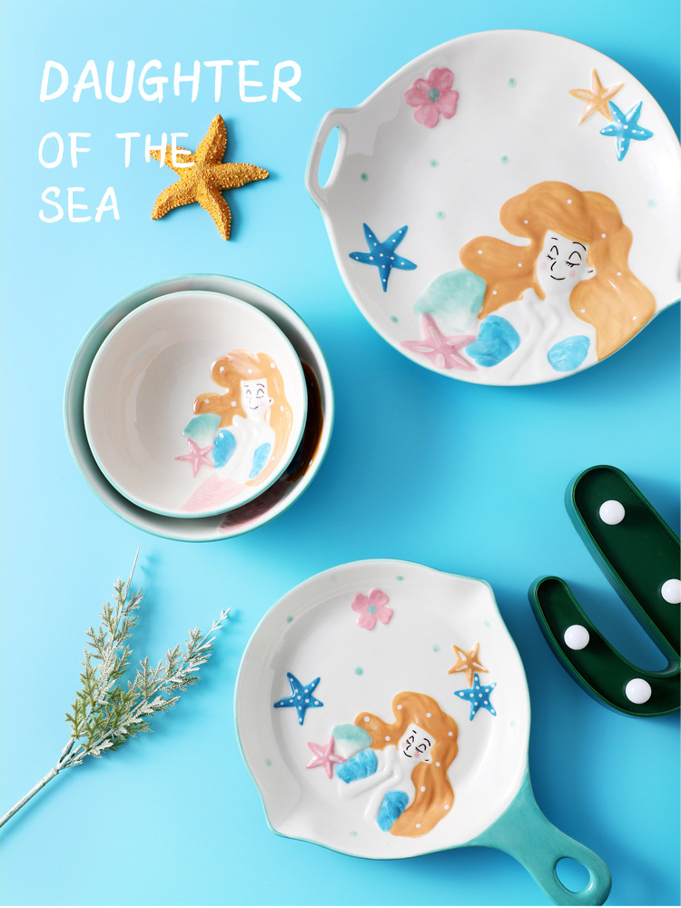 Love miss mermaid graces hand - made style design cartoon under glaze color porcelain tableware breakfast dishes