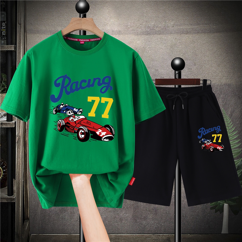 Big boy men's summer clothes 2021 new fat children's pure cotton short-sleeved two-piece children's sports suit trendy plus-size children's clothing