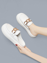 Leather Baotou half slippers womens outerwear 2022 summer new fashion single shoes thick-soled slip-on muller sandals
