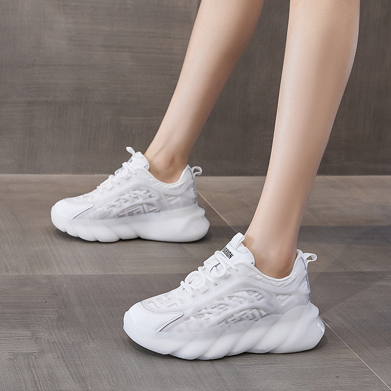 Jelly-soled daddy shoes women's spring and autumn 2021 new thick-soled flat-bottomed sports casual shoes small white breathable women's shoes