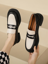 Thick heel single shoes womens 2022 new autumn and winter soft leather thick bottom Lok Fu large size soft bottom British style flat small leather shoes