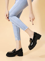 Womens patent leather shoes 2022 new spring British style muffin small leather shoes soft leather medium thick heel single shoes thin feet all-match