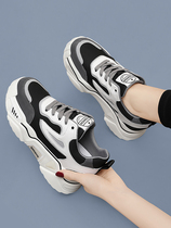 Genuine leather daddy shoes womens ins tide retro 2022 new spring and autumn thick bottom all-match casual sports increase black