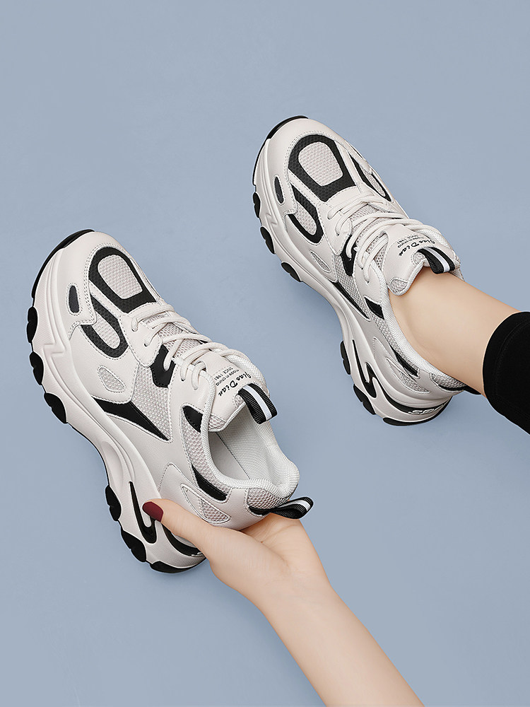 Real leather panda daddy shoes in 2022 new spring and autumn thick soles increase leisure sports shoes