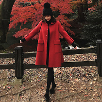 Sandro Moscoloni new red woolen coat goddess fan double-sided cashmere mid-length woolen coat