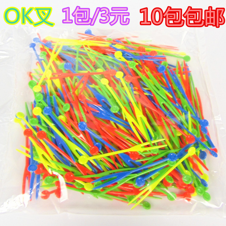 Disposable Color OK Fork Transparent Snack Sign Plastic Home Fruit Needle Bar KTV Small Eat Fruit Fork