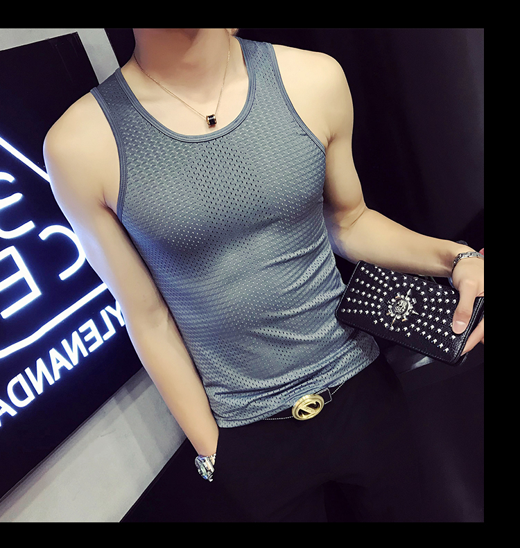 Mùa hè lưới mồ hôi vest nam băng lụa breathable hollow Slim mồ hôi vest loại mỏng thể dục thể thao kích thước lớn áo sơ mi nam