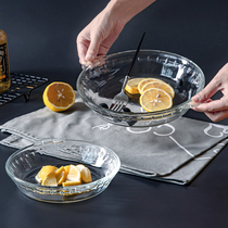Transparent Creative Glass 8 inch fish plate double ear plate household tableware large round dish dish soup plate heat-resistant deep plate