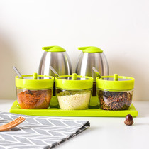 Seasoning jar glass seasoning tank set stainless steel European creative household kitchen salt jar with spoon combination three-piece set