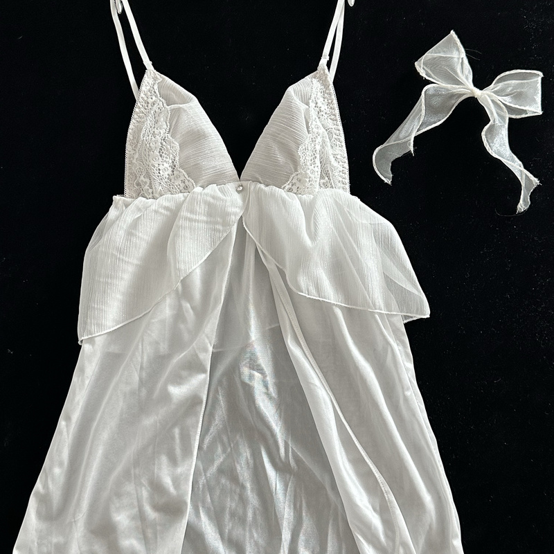 Dreamy Pearl Shell Japanese Style Quick-Dry Nightgown Short Slit Sexy Chiffon Japanese Style Camisole Dress