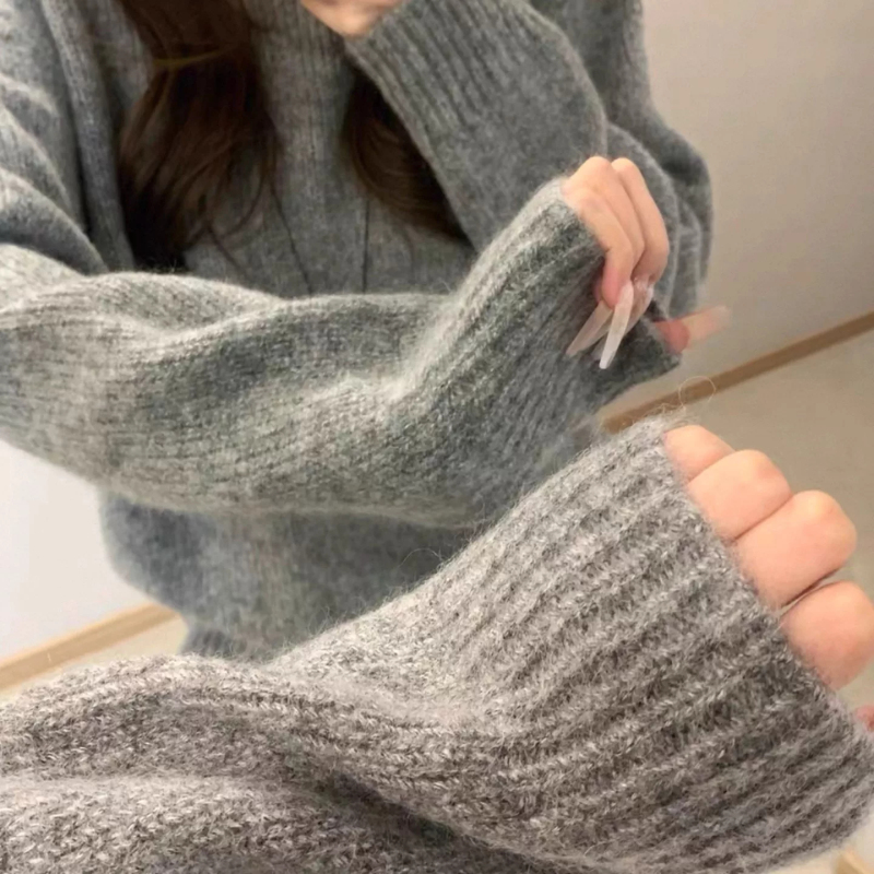 Korean Style Gray Lazy Style Round Neck Pullover Sweater for Women, New Autumn and Winter Style, Loose and Slimming Knit Top Korean Style Gray Lazy Style Round Neck Pullover Sweater for Women, New Autumn and Winter Style, Loose and Slimming Knit Top