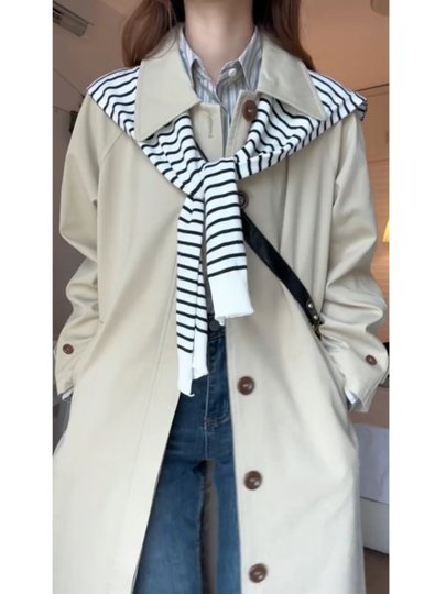 Mittellange khakifarbene Windjacke für Damen 2025, neuer Frühling und Herbst, kleine Person, hochwertiger und superschöner koreanischer und japanischer Stil