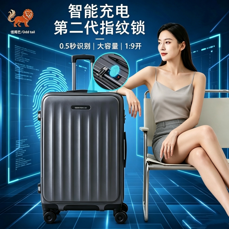 Oddtail Fingerprint Lock Suitcase for Women, Business, Silent Airplane Wheels, Student Large Capacity Trolley Case for Men