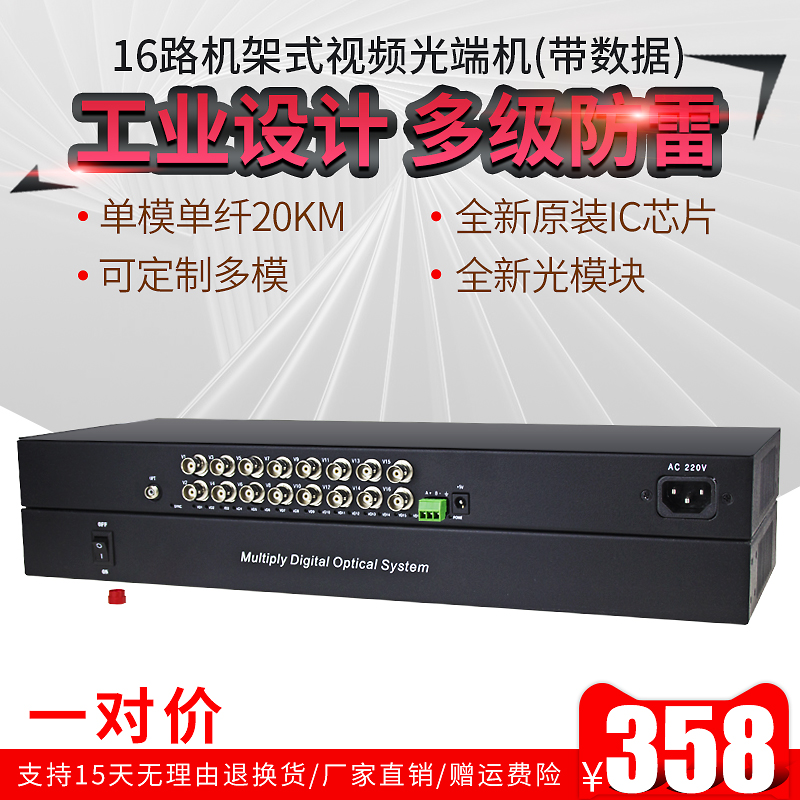 16-channel optical transceiver with reverse data rack type 1U16-channel analog video optical transceiver with 485 data rack