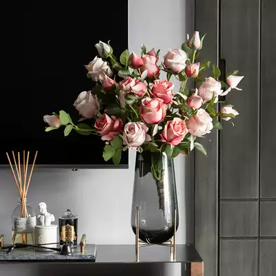 南十字星輕奢高仿真花玫瑰花藝擺件客廳假花乾燥花花束餐桌擺花瓶