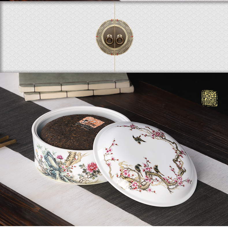 Jingdezhen manual hand - made pastel caddy fixings large storage tanks name plum powder enamel porcelain pot pu 'er tea cake
