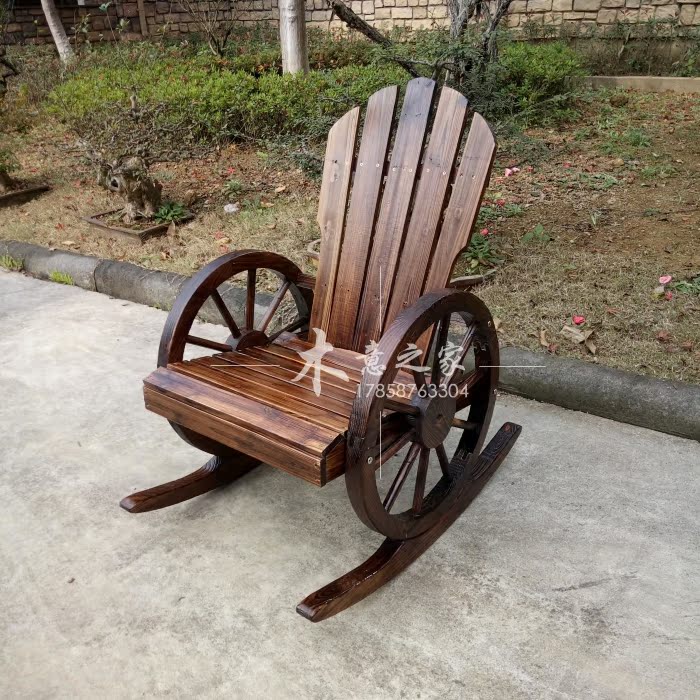 Ghế gỗ nguyên chất rắn bập bênh ngoài trời bàn ghế ngoài trời ban công đồ nội thất giải trí carbonized gỗ bảo quản gỗ dễ dàng ghế người già ghế ngồi bàn ngoài trời