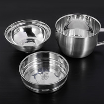 Thickened 304 stainless steel lunch box with lid round rice bowl large fast food cup Canteen lunch box student instant noodle bowl cup