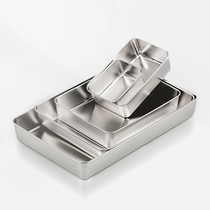 Stainless steel square plate Flat plate tray Rectangular plate with lid Household commercial plate Steamed cake Ejiao plate Baking baking plate