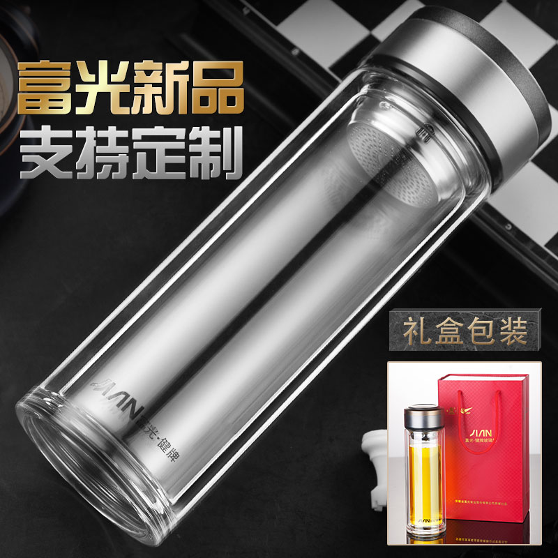 Rich light double glazed cup portable men thickened filter tea drinking water glass female heat resistant with lid tea cup on-board cup