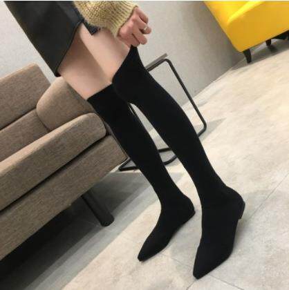 2021 Fall Winter New Flat-bottomed Socks Boots Pointed Long Boots Woman Shoes Over Knee Elastic Rough and Martin Female boots