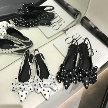 Wave dot bow no heel Roman Baotou sandals ins fairy wind shallow mouth with pointed head empty single shoes
