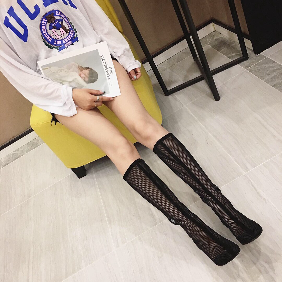 Rome high tube sandals women's summer thick heel high heels 2021 new net red cool boots women mesh hollow boots
