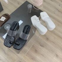 Slope heel sandals women wear high heels thick bottom fashion clip feet high Joker 2020 Summer transparent set of toe slippers