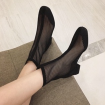 Roman cool boots womens mid-barrel mesh booties summer 2021 new versatile thick-heeled mesh boots hollow-out high-heeled sandals