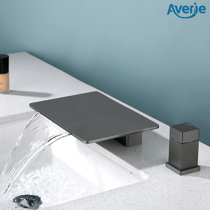 Averie Bathtub Faucet with Waterfall Feature, Hot and Cold Water, Two to Five Holes, Split Type, High Flow Rate