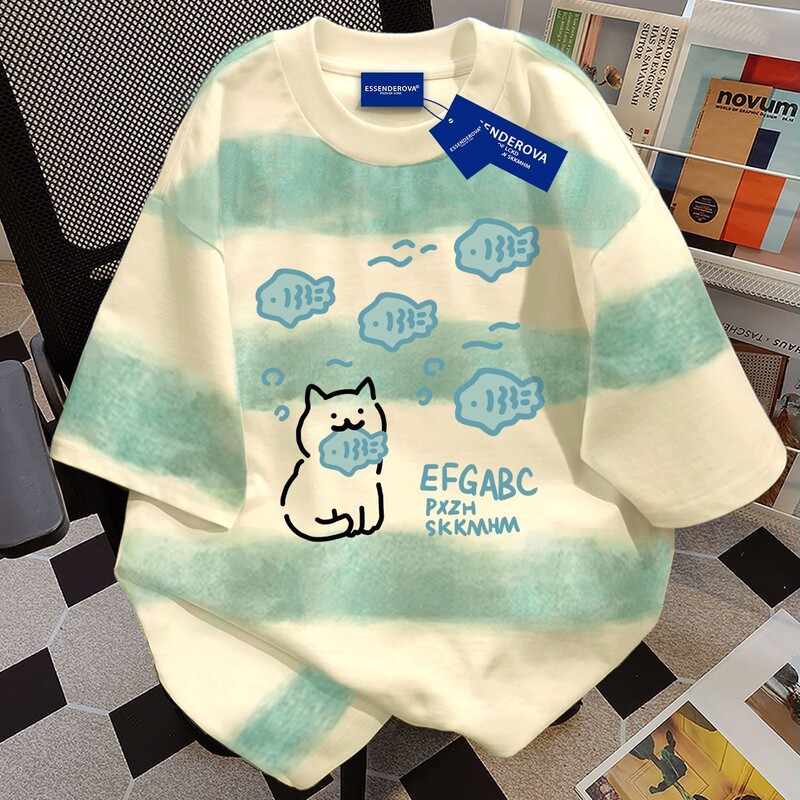 Korean-Style American Cute and Fun Color-Blocking Design Short-Sleeve T-Shirt for Women, Summer Slimming Tie-Dye Pure Cotton Casual Top Korean-Style American Cute and Fun Color-Blocking Design Short-Sleeve T-Shirt for Women, Summer Slimming Tie-Dye Pure Cotton Casual Top