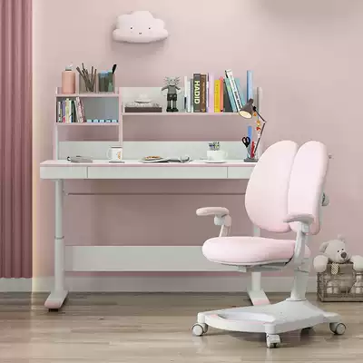 Children's learning table lifting table Student writing desk Solid wood particle board desk household adjustable table and chair set