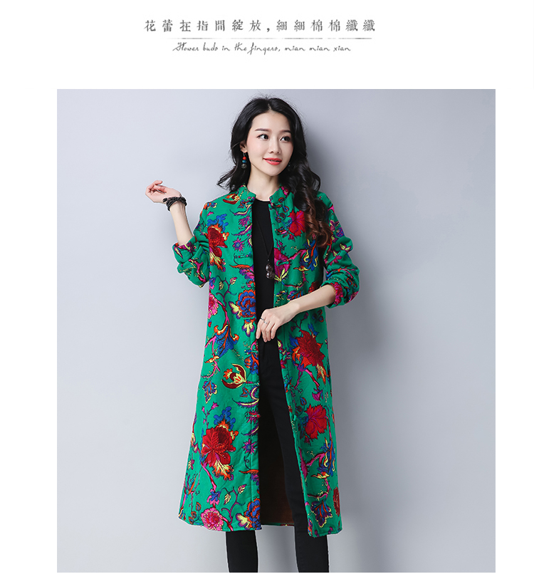 Kích thước lớn của phụ nữ béo mm lỏng cộng với nhung dày in quốc gia Trung Quốc bông mẹ ấm mùa thu và áo khoác mùa đông váy trung niên đẹp