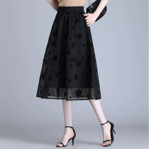 Бархатная длинная летняя юбка, средней длины, эластичная талия, А-силуэт