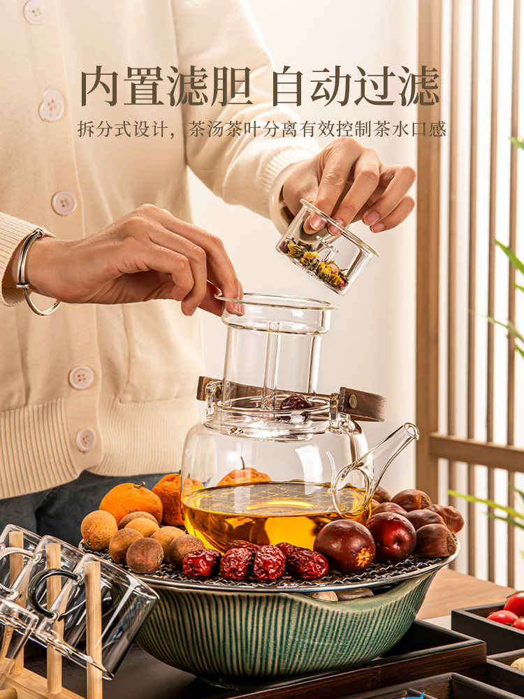 Winter Indoor Tea-Making Set with Electric Ceramic Stove, Pot, Kettle, Milk Warmer, and Glass Tea Maker