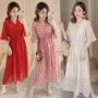 Phụ nữ mang thai mùa hè phiên bản Hàn Quốc của tay áo kèn voan cho con bú váy dài là váy bà bầu mỏng váy mùa hè - Áo thai sản những mẫu váy bầu đẹp