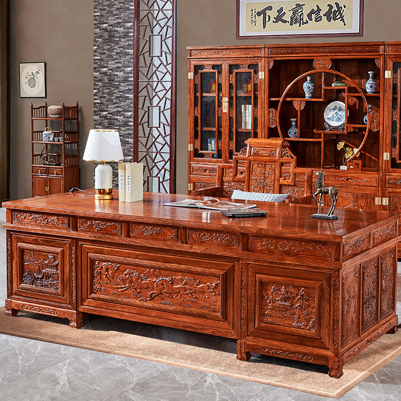 Red Wood Desk Chair Combo Hedgehog Purple Sandalwood Desk Boss Table Flowers Pear Wood Solid Wood Large Class Desk Chinese Desk