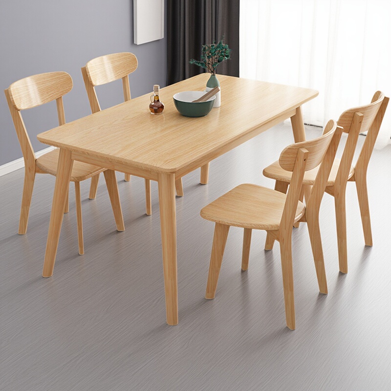 All Solid Wood Dining Table, Modern and Simple, Oak Small Apartment Dining Table, Natural Wood Nordic Home Rectangular Dining Table and Chair Set