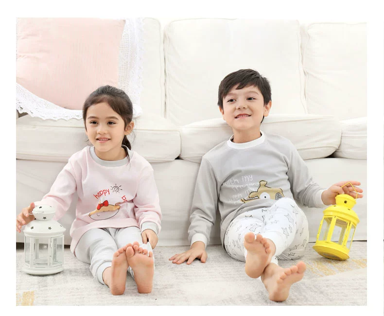 Bộ đồ lót trẻ em cotton lỏng bé trai và bé gái mùa thu quần áo cotton bé đồ ngủ trẻ em quần áo ấm 1-3 tuổi