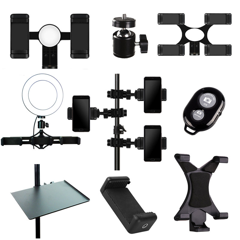 Mobile phone live bracket tripod universal accessories mobile phone clip head tablet clip increase position live broadcast equipment 2 3 4 camera dual fill light remote control self-timer microphone clip