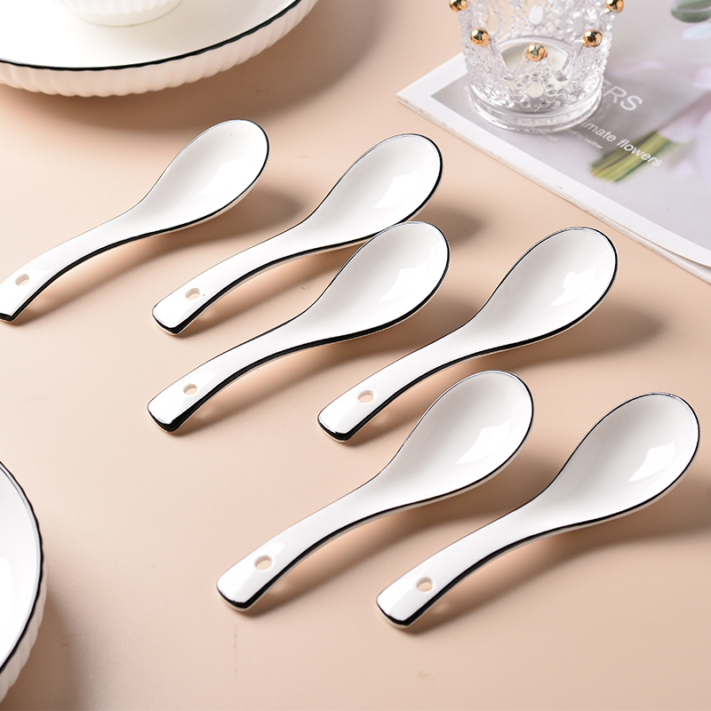 Spoon porcelain spoon creative cute small spoon household meal small ceramic spoon long handle large spoon rice spoon