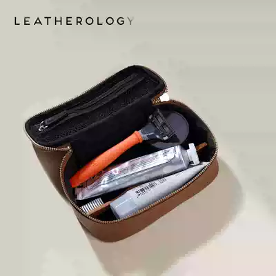 Leatherology leather small cosmetic bag women portable hand holding storage bag men high-grade travel wash bag