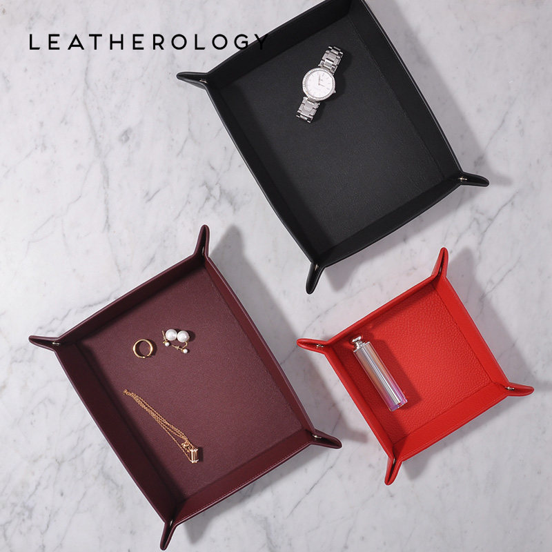 Leatherology Genuine Leather Jewelry Containing Box Desk Face Storage Box Key Finishing Pan Glasses Long Care Tray