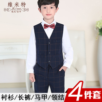 Boys vest shirt trousers suit English plaid spring childrens dress flower boy male host piano performance clothing
