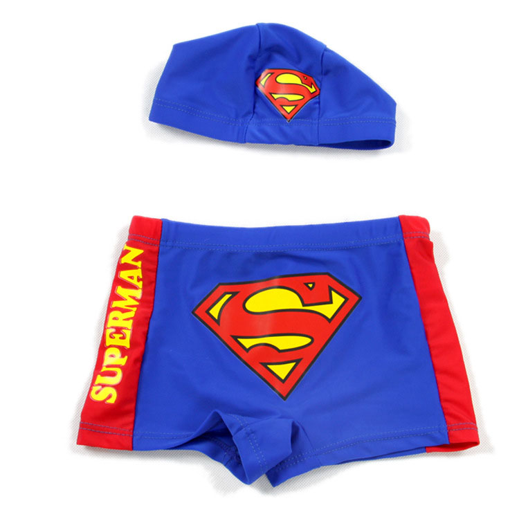 Superman Cute Cartoon Children Two Style Swim Pants Swimming Hat Kid Swimsuit Boy Swimsuit Nylon Flat Corner Swimsuit Pants